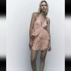 ZARA Flowy Spaghetti Strap Low Back Mini Dress